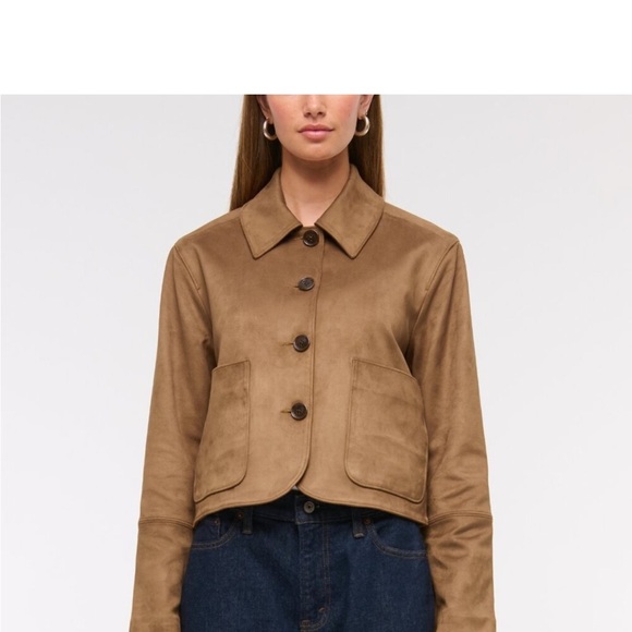 EUC Abercrombie & Fitch Vegan Suede Button-Through Jacket Size XS Brown - Picture 2 of 13